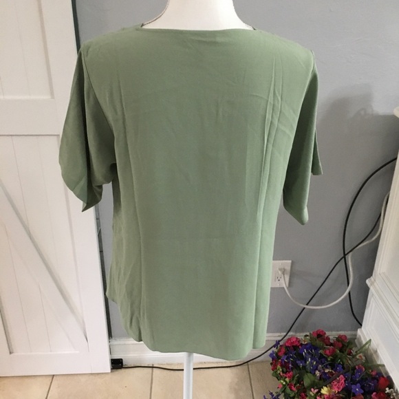 Green V-Neck Women's Blouse - Picture 3 of 8